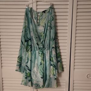 Fashion Nova Green and Blue Swim Coverup Short Romper